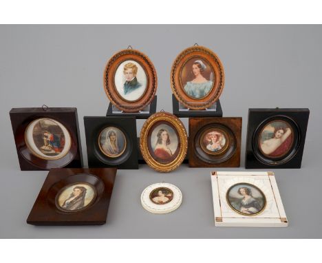 A collection of 10 painted portraits, miniatures on ivory, 19/20th C. Various dimensions. Including signed portraits by or af