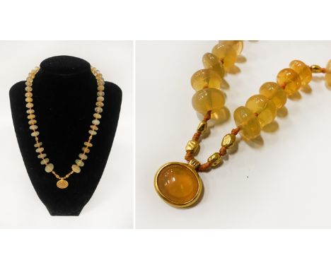 MOONSTONE NECKLACE WITH OPAL &amp; GOLD - TESTED