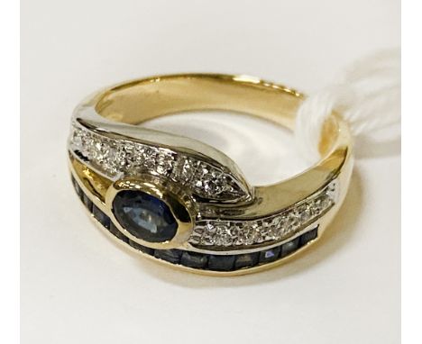 18CT GOLD, SAPPHIRE &amp; DIAMOND RING - SIZE P