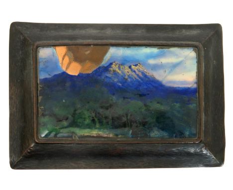 A large Guild of Handicrafts patinated copper and enamel cigar box by Fleetwood Charles Varley, dated July 1904, rectangular 