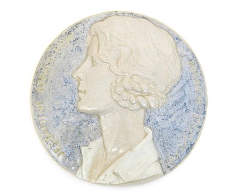 Jessamine Stella Bray a pottery portrait roundel rile by Sybil V. Williams, Dulwich 1935, modelled in low relief and glazed c