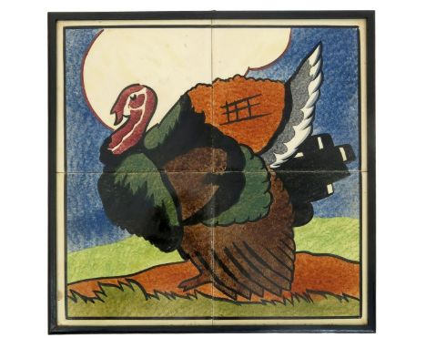 A Carter & Company Poole Pottery Farmyard Series four tile panel designed by E.E. Stickland, made for Dewhurst butchers,  han