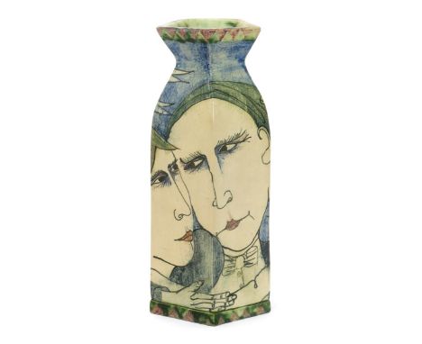 ‡ Amanda Popham (born 1954) On With The Dance, dated 2004 a pentagonal section shouldered vase, painted with a portrait of a 