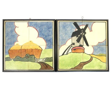 A Carter & Company Poole Pottery Farmyard Series four tile panel designed by E.E. Stickland, made for Dewhurst butchers,  han