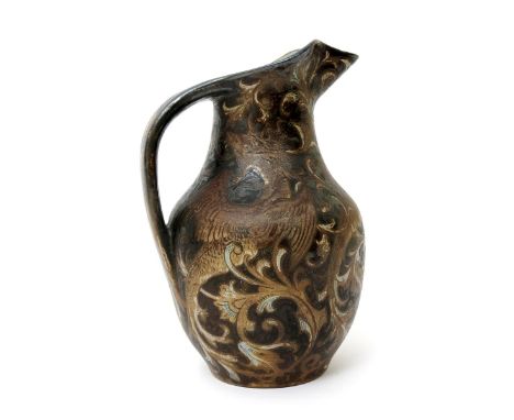 A Martin Brothers stoneware Dragon ewer by Edwin & Walter Martin, dated 1893, swollen form with streamlined strap handle, inc