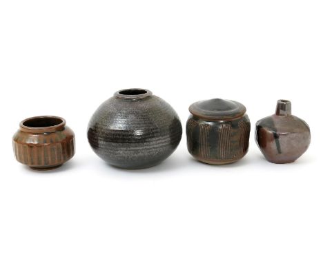 ‡ William 'Bill' Marshall (1923-2007) a St Ives pottery vase, square section with solifleur neck, covered in tenmoku glaze wi