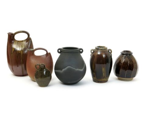 John Leach (born 1939) a Muchelney Pottery vase with loop handled, dated 2004, covered in a black burnished finish, a Mucheln