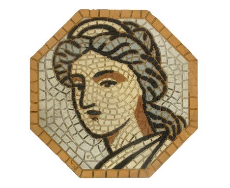 A rare Maw & Co Mosaic tile, octagonal, moulded in low relief with a Roman female portrait, a set of Minton's four Seasons ti