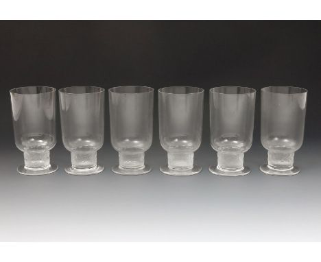 'Chinon' no. 5235 six Lalique water glasses designed by Rene Lalique, etched and stencil marks R Lalique France, 12cm. high (