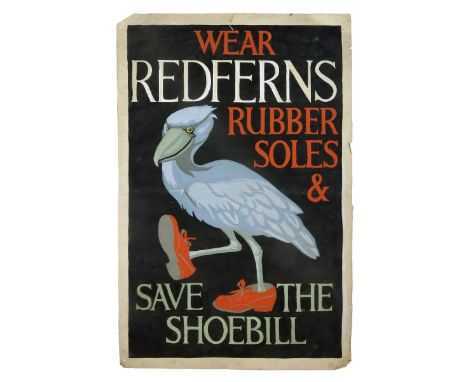 Stella R Crofts Save The Spoonbills, an original poster design in gouache on paper, made for Redferns Rubber Soles, signed St
