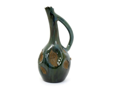 A Sunflower Pottery gourd ewer by Sir Edmund Elton,  the compressed body with angled cylindrical spout and flanking handle, w