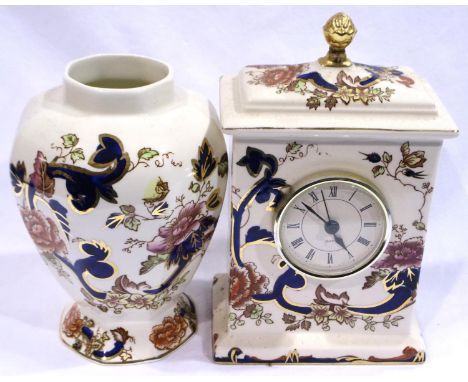 Masons Mandalay clock and vase, tallest H: 18 cm, clock requires battery but no chips or cracks. P&amp;P Group 3 (£25+VAT for