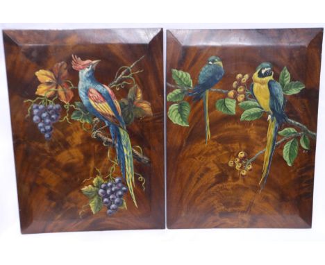 Two hand painted wooden plaques of birds, 30 x 40 cm. P&amp;P Group 3 (£25+VAT for the first lot and £5+VAT for subsequent lo