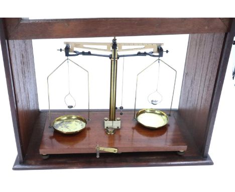 English cased laboratory scales by Towers of Widnes mahogany and glass case. Not available for in-house P&amp;P 