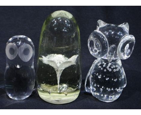 Three glass paperweights including Wedgwood and Victorian examples, tallest H: 10 cm. P&amp;P Group 2 (£18+VAT for the first 