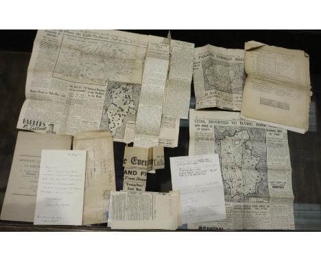 London period Fire Watchers diary for June 17th 1944 and newspaper clippings relating to fires in London in 1944. P&amp;P Gro