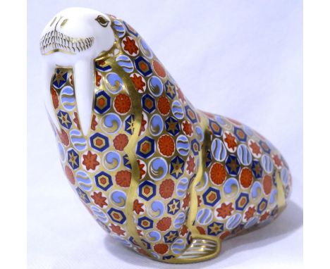 Royal Crown Derby Walrus, seconds quality, lacking stopper, L: 16 cm. P&amp;P Group 1 (£14+VAT for the first lot and £1+VAT f