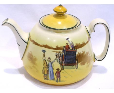 Royal Doulton teapot in the Coaching Days pattern D2716 , L: 20 cm, slight crazing but otherwise good, no chips or cracks. P&