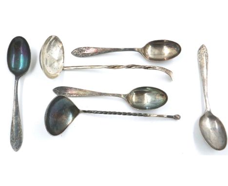 Hallmarked silver condiment ladle, Edinburgh assay, with a further smaller example and a set of four hallmarked silver teaspo