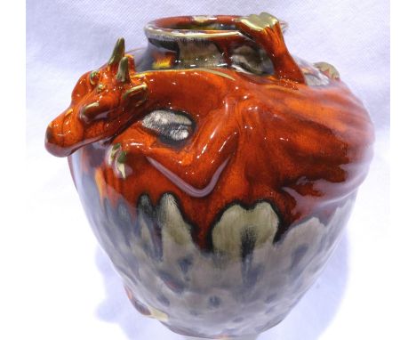 Anita Harris dragon vase, signed in gold, H: 16 cm, no cracks or chips. P&amp;P Group 2 (£18+VAT for the first lot and £3+VAT