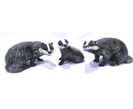 Three Beswick Badgers, cub male and female, largest L: 10 cm, no cracks or chips. P&amp;P Group 2 (£18+VAT for the first lot 