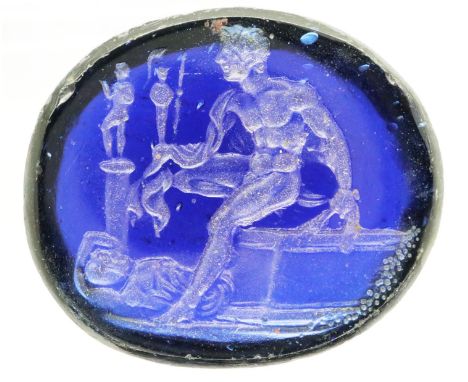 Medieval glass blown intaglio wax seal intact, L: 20 mm. P&amp;P Group 0 (£5+VAT for the first lot and £1+VAT for subsequent 