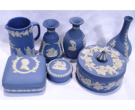 Seven pieces of Wedgwood Jasperware including a jug, largest H: 14 cm, no chips or cracks. P&amp;P Group 3 (£25+VAT for the f