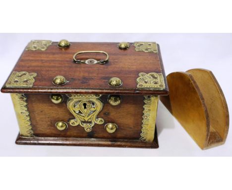 Brass bound oak box 20 x 15 x 12 cm, and a beech letter rack. P&amp;P Group 2 (£18+VAT for the first lot and £3+VAT for subse
