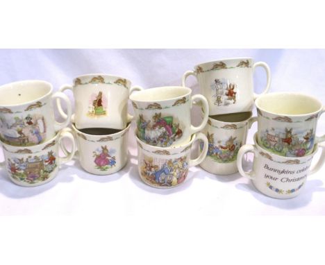 Ten mixed Royal Doulton Bunnykins mugs, use marks, but no chips or cracks. P&amp;P Group 3 (£25+VAT for the first lot and £5+