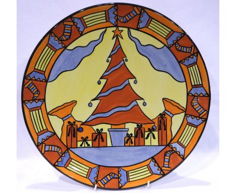 Lorna Bailey prototype Christmas charger, D: 35 cm, no cracks or chips. P&amp;P Group 3 (£25+VAT for the first lot and £5+VAT