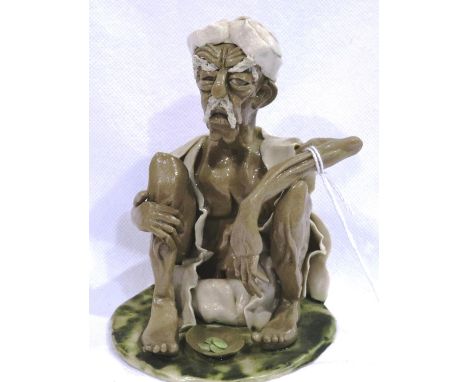 Stephen Dixon 1970s ceramic sculpture purchased from Portland Gallery Manchester; Indian Beggar, signed to base SF Dixon 1975