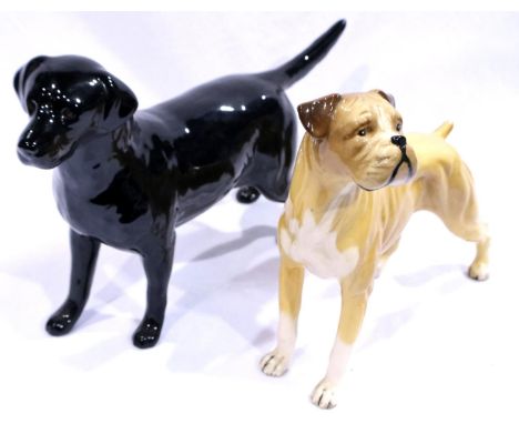 Two large Beswick dogs, Boxer and black Labrador, largest L: 22 cm, no chips or cracks. P&amp;P Group 2 (£18+VAT for the firs