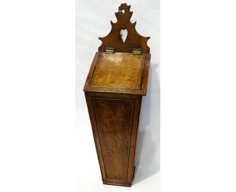 Georgian oak salt box, inlaid with boxwood and ebony, H: 58 cm. P&amp;P Group 3 (£25+VAT for the first lot and £5+VAT for sub
