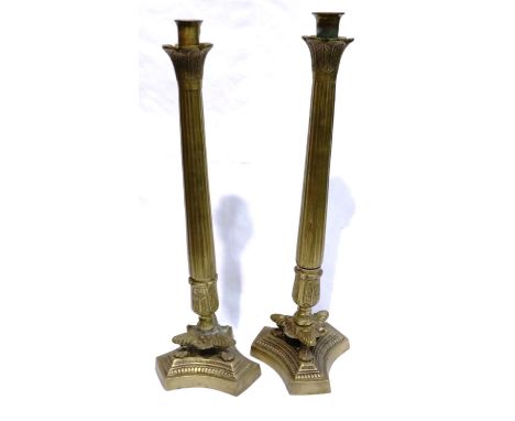 Pair of tall brass candlesticks, H: 50 cm. P&amp;P Group 3 (£25+VAT for the first lot and £5+VAT for subsequent lots) 