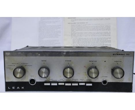Leak stereo 70 amplifier, with manuals. Not available for in-house P&amp;P 