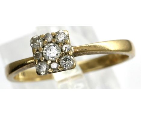 9ct gold ring set with diamonds, size O, 2.0g. P&amp;P Group 1 (£14+VAT for the first lot and £1+VAT for subsequent lots) 