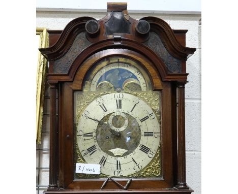Edward Bertles Liverpool, a late 18th century longcase clock with arched brass dial and moonphase, not working, H: 242 cm, ca
