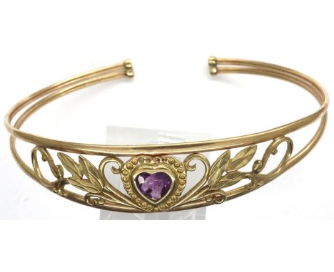 9ct gold bangle with a heart cut aquamarine, D: 70 mm, 6.4g. P&amp;P Group 1 (£14+VAT for the first lot and £1+VAT for subseq