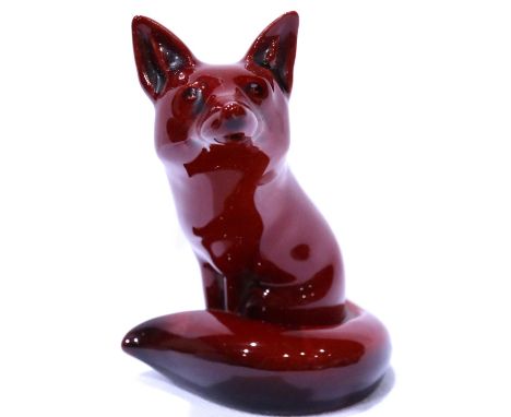 Royal Doulton flambé seated fox, H: 11 cm, no chips or cracks. P&amp;P Group 1 (£14+VAT for the first lot and £1+VAT for subs
