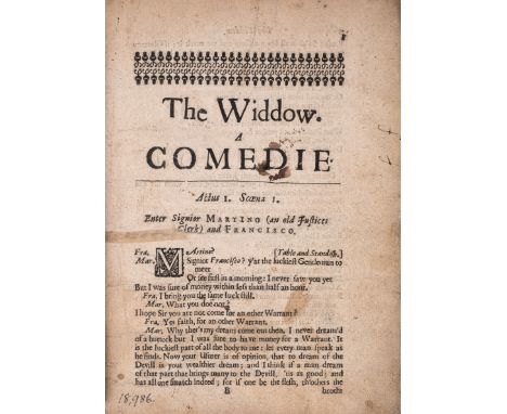 Jonson (Ben), John Fletcher & Thomas Middleton. The Widdow A Comedie, first edition, woodcut head-piece and decorative initia