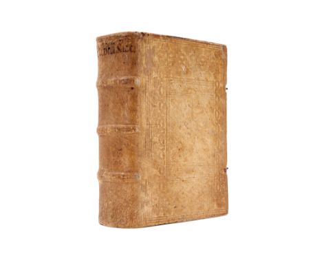 Bible, Latin. Biblia Sacra, Ex postremis Doctorum, woodcut vignette on title with contemporary partial hand-colouring, woodcu