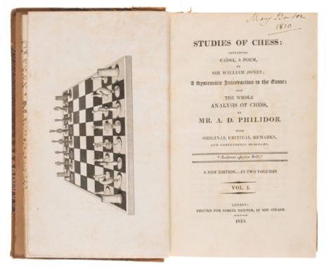 Philidor (Fran&ccedil;ois-Andr&eacute; Danican) Studies of Chess, 2 vol. bound as 1,&nbsp;engraved frontispiece, illustration
