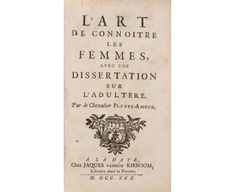 [Bruys (Francois)] L'Art de Connoitre les Femmes, avec une Dissertation sur l'Adultere, first edition, title with woodcut orn