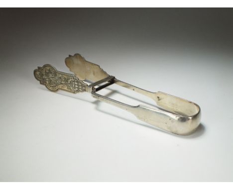 A pair of Victorian silver asparagus tongs, William Hutton & Sons, London 1887, the blades with engraved ivy decoration,  23.