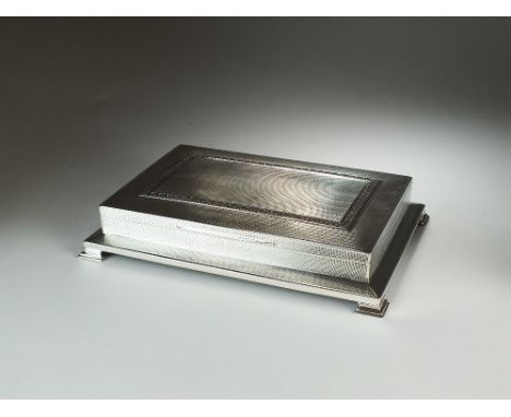 A large Art Deco silver mounted cigar box, Alexander Clark & Co Ltd, Birmingham 1932, of rectangular form with engine turned 