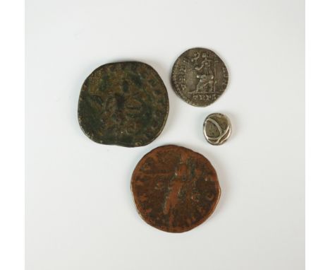 Three Roman coins, comprising; Silver Siliqua, Urbs Roma, Valentinian I (364-375 AD), Antoninus Pius, Copper AS (138-161 AD),