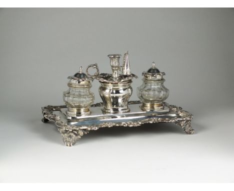 A William IV/Victorian silver ink stand, Edward, Edward junior, John & William Barnard, London 1837, the rectangular stand wi