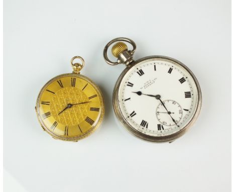 A Lady's 19th century yellow metal continental fob watch, stamped '18k', the gilt movement not signed, the champagne dial wit