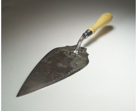 A Victorian silver presentation trowel, William Hutton & Sons, London 1876, the blade with engraved inscription and decoratio