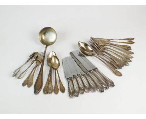 A collection of German silver cutlery, comprising; five dessert forks, four table forks, two dessert spoons, three serving sp